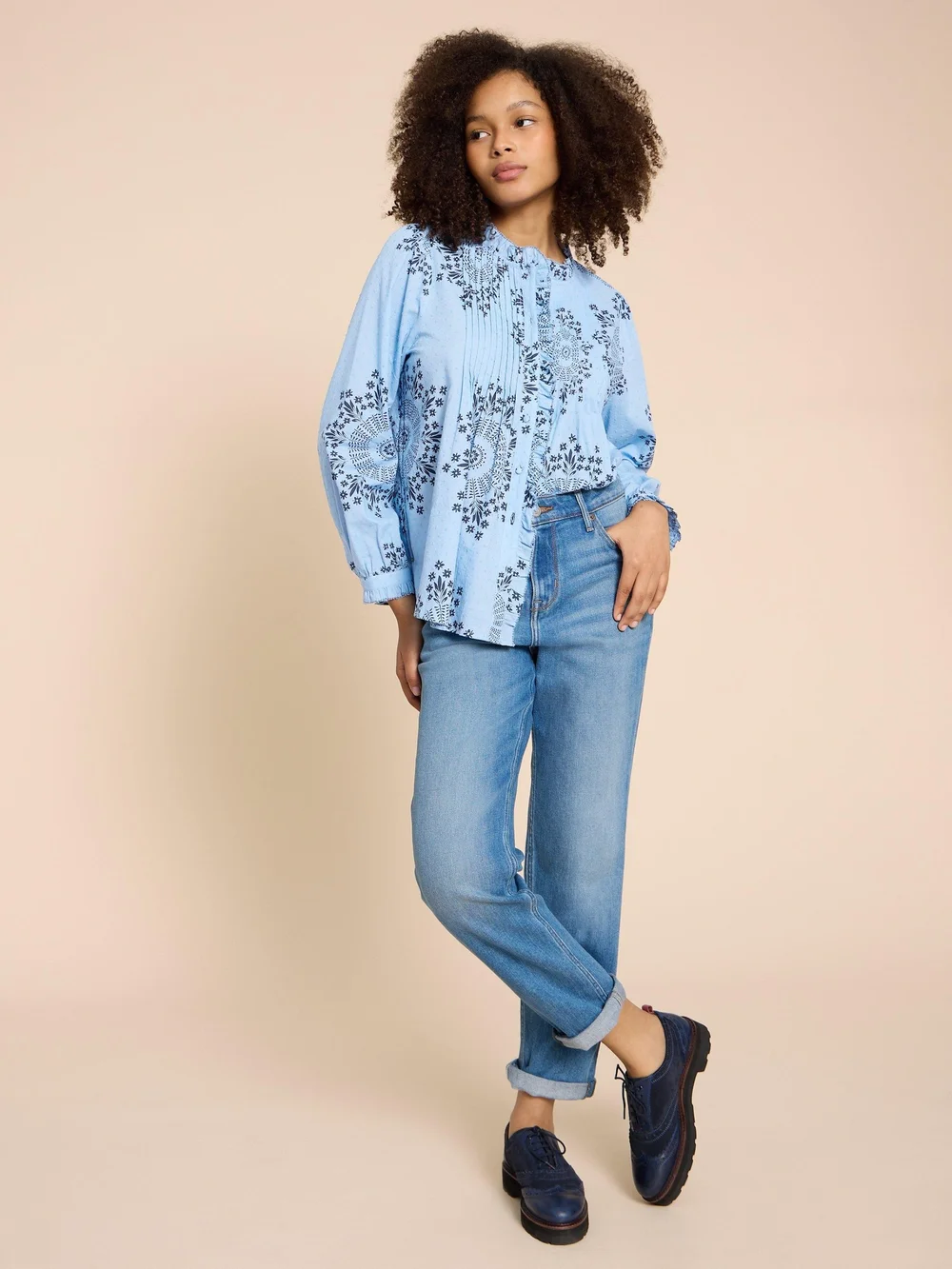 Fia Bluse mit Rüschenkragen - Blue Pr - 48 Bild 1