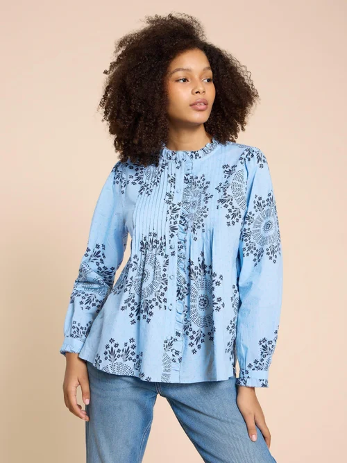 Fia Bluse mit Rüschenkragen - Blue Pr - 48 Bild 2