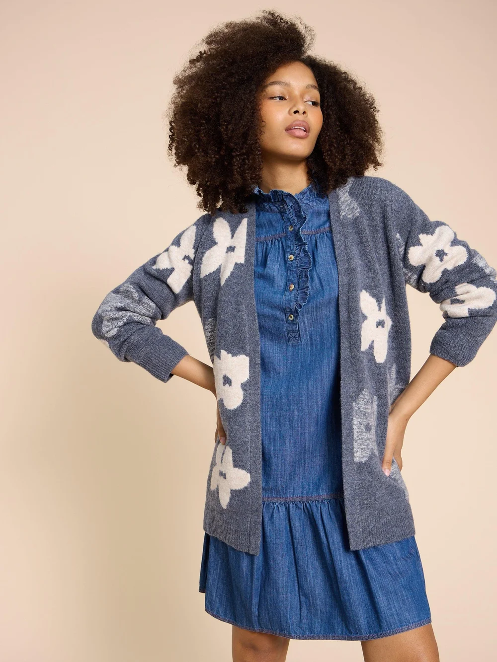 Blossom Lange Strickjacke - Blue Mlt - L Bild 1