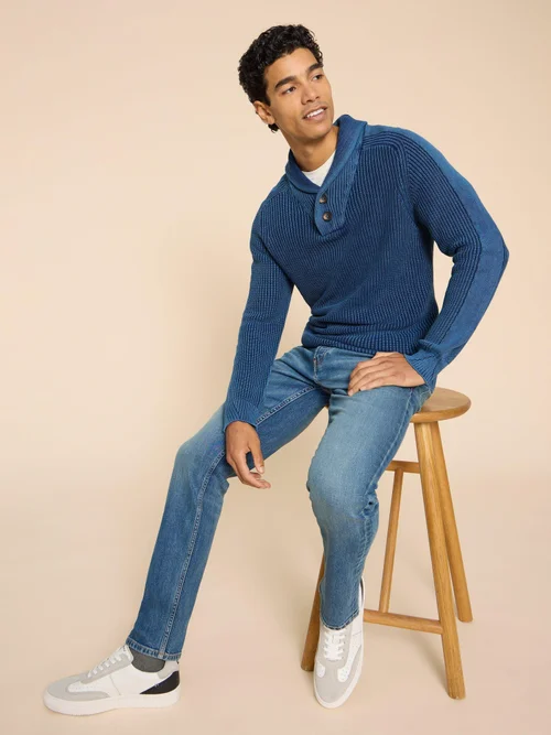 Rippenpullover mit Schalkragen - Dark Navy - L Bild 2