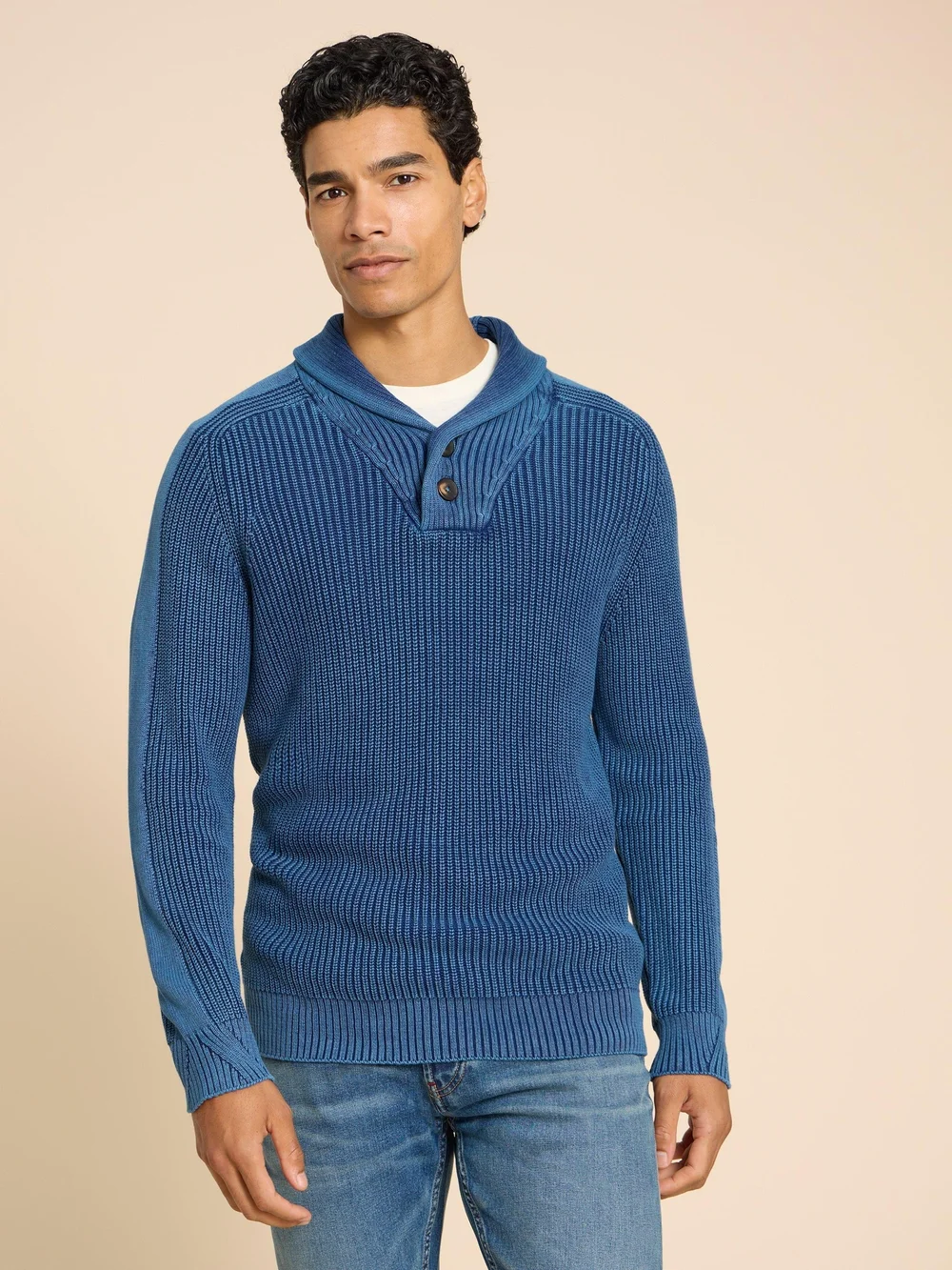 Rippenpullover mit Schalkragen - Dark Navy - L Bild 1