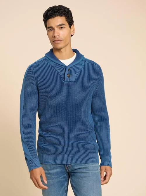 Rippenpullover mit Schalkragen - Dark Navy - L Bild 1