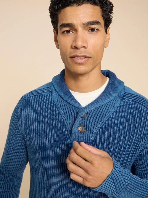 Rippenpullover mit Schalkragen - Dark Navy - L Bild 3