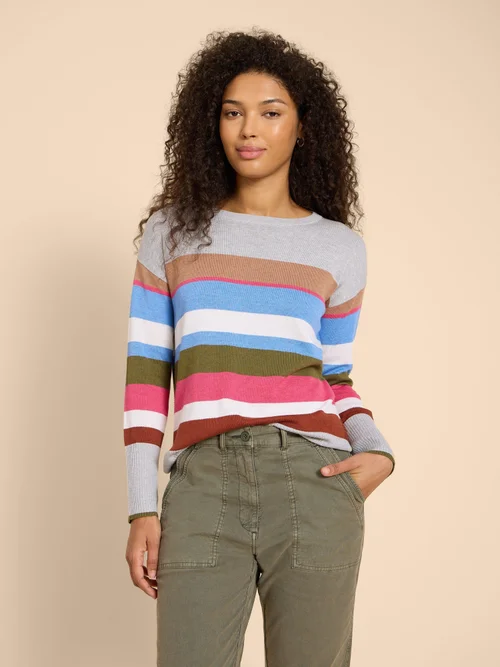 Olive Gestreifter Pullover - Grey Mlt - 38 Bild 3