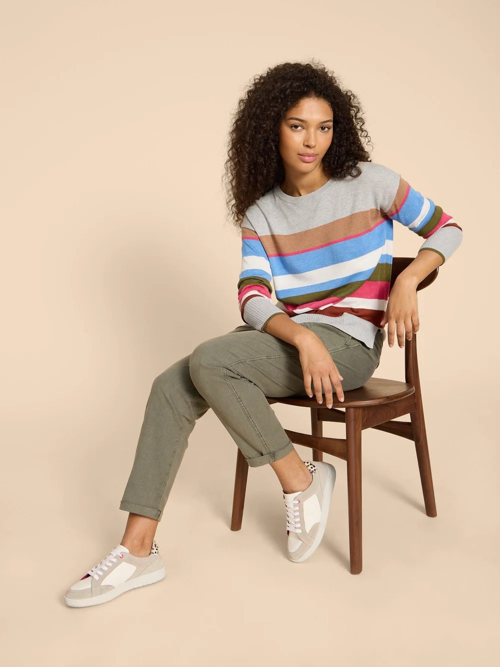 Olive Gestreifter Pullover - Grey Mlt - 38 Bild 1