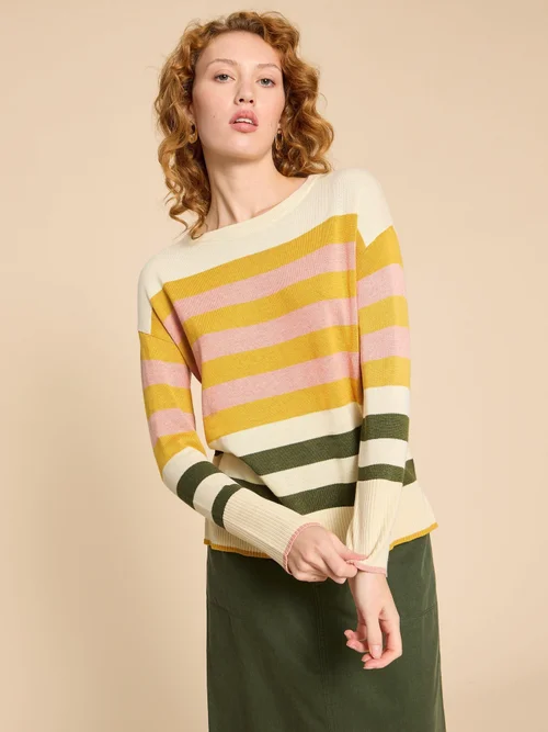 Olive Gestreifter Pullover - Nat Mlt - 38 Bild 1