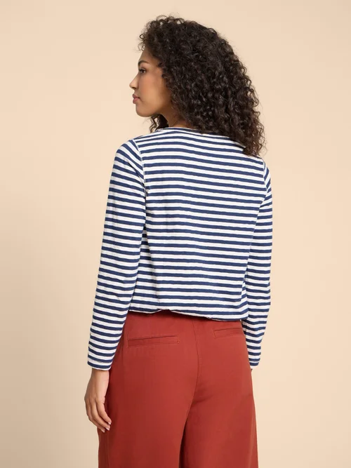 Tasha Langarmshirt mit Bindesaum - Navy Multi - 38 Bild 4