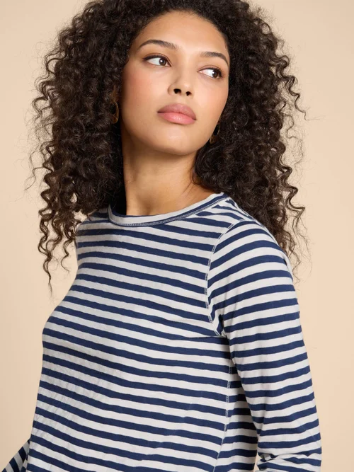 Tasha Langarmshirt mit Bindesaum - Navy Multi - 38 Bild 2