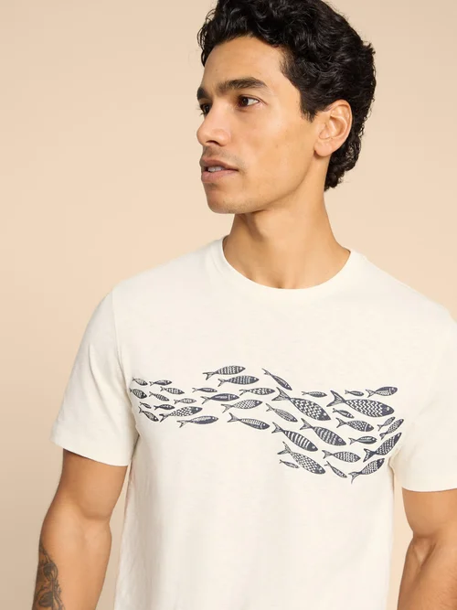 T-Shirt mit Fischmotiv - White Pr - L Bild 3