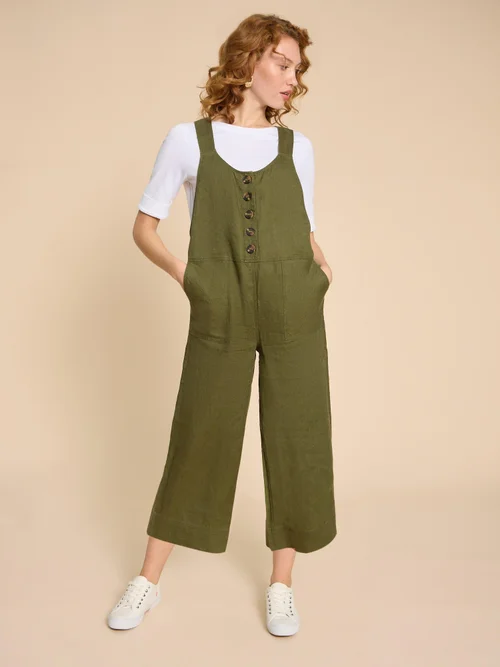 Viola Latzhose aus Leinen - Khaki Grn - 34/R Bild 3