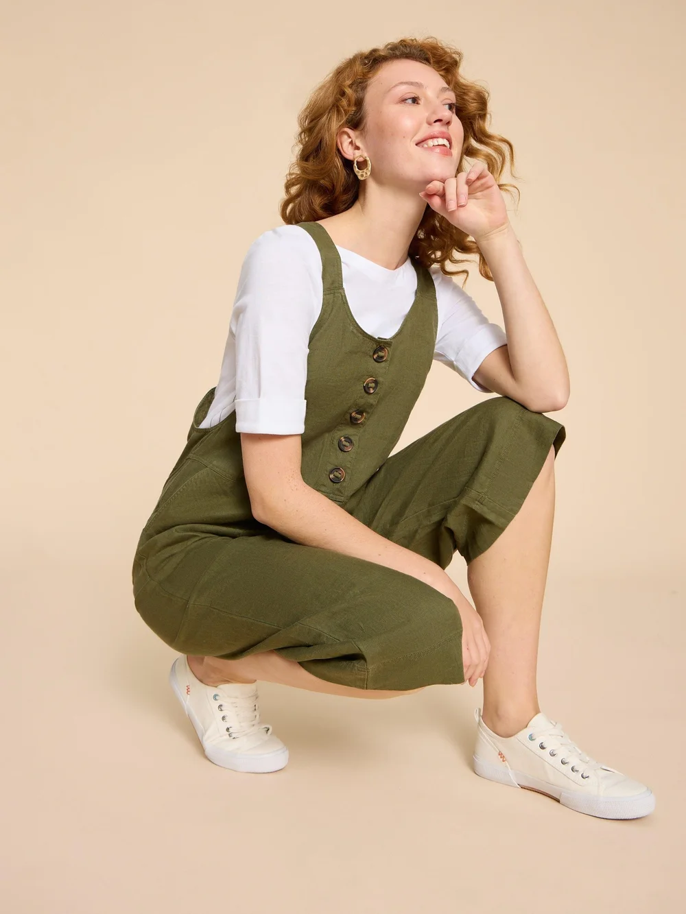 Viola Latzhose aus Leinen - Khaki Grn - 38/R Bild 1