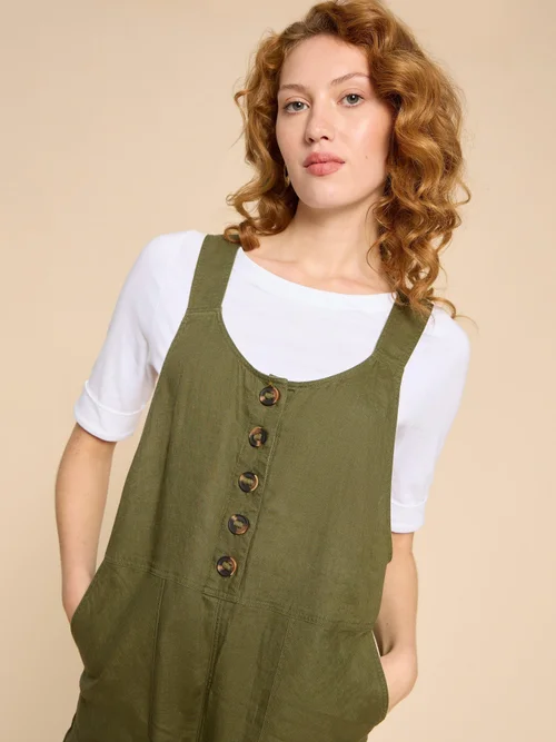 Viola Latzhose aus Leinen - Khaki Grn - 34/R Bild 2