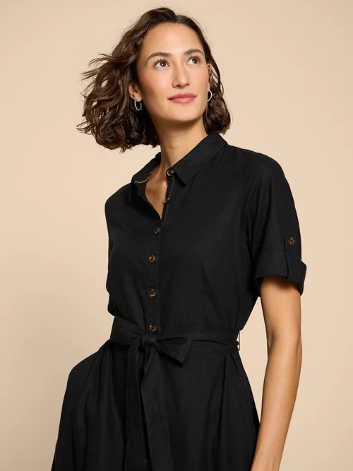 Beth Blusenkleid aus Leinenmischung - Pure Blk - 38 Bild 3