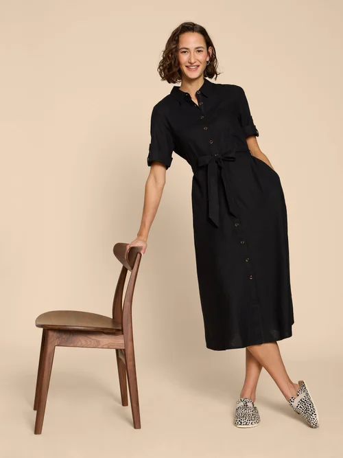 Beth Blusenkleid aus Leinenmischung - Pure Blk - 38 Bild 1