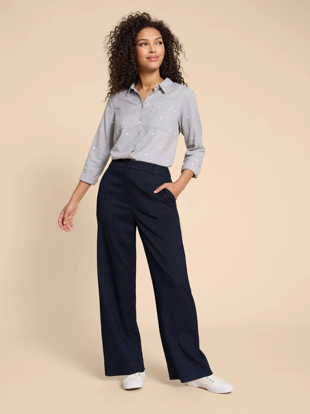 Belle Tweedhose mit weitem Bein - Navy Multi - 38/R Bild 1