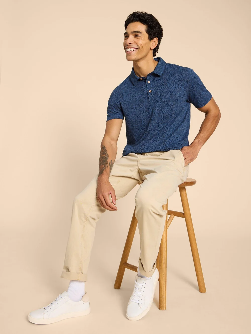 Polohemd mit Wellenmuster - Navy Pr - L Bild 1