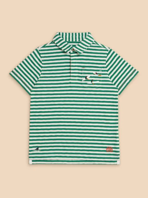 Gestreiftes Polohemd mit Surfermotiv - Mid Green - 3-4 Bild 1