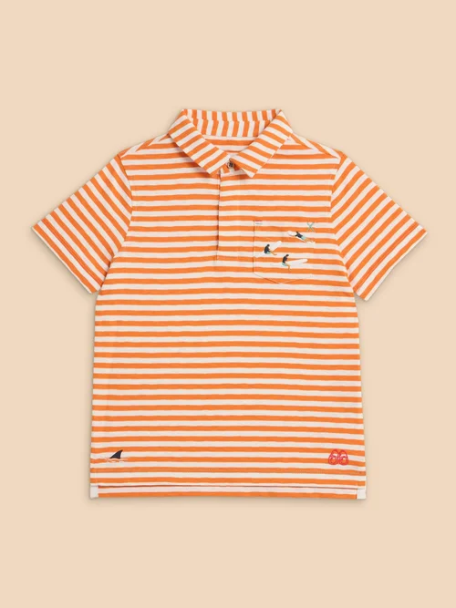 Gestreiftes Polohemd mit Surfermotiv - Mid Orange - 3-4 Bild 1