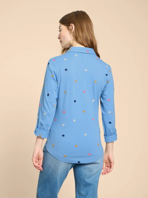 Annie Bestickte Jerseybluse - Blue Mlt - 38 Bild 4