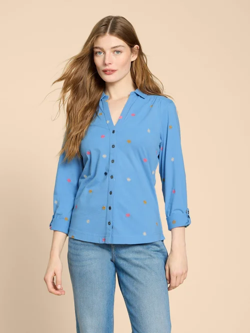 Annie Bestickte Jerseybluse - Blue Mlt - 38 Bild 1