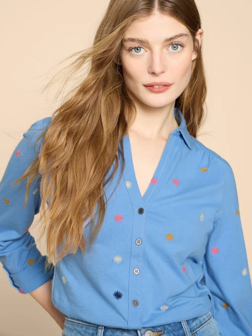 Annie Bestickte Jerseybluse - Blue Mlt - 38 Bild 3
