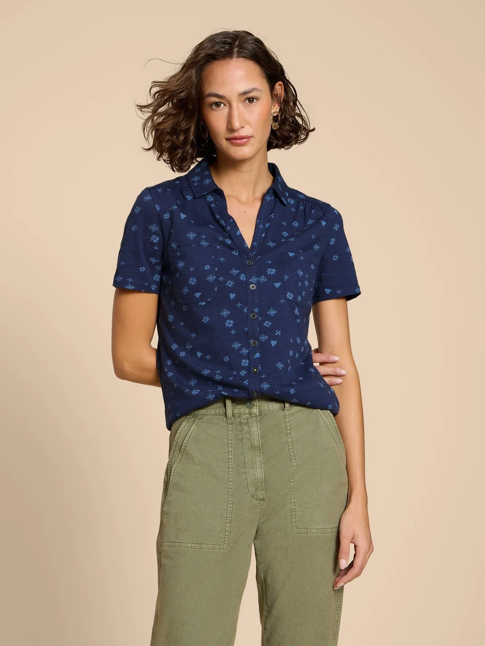 Penny Jerseybluse mit Taschen - Navy Pr - 38 Bild 1