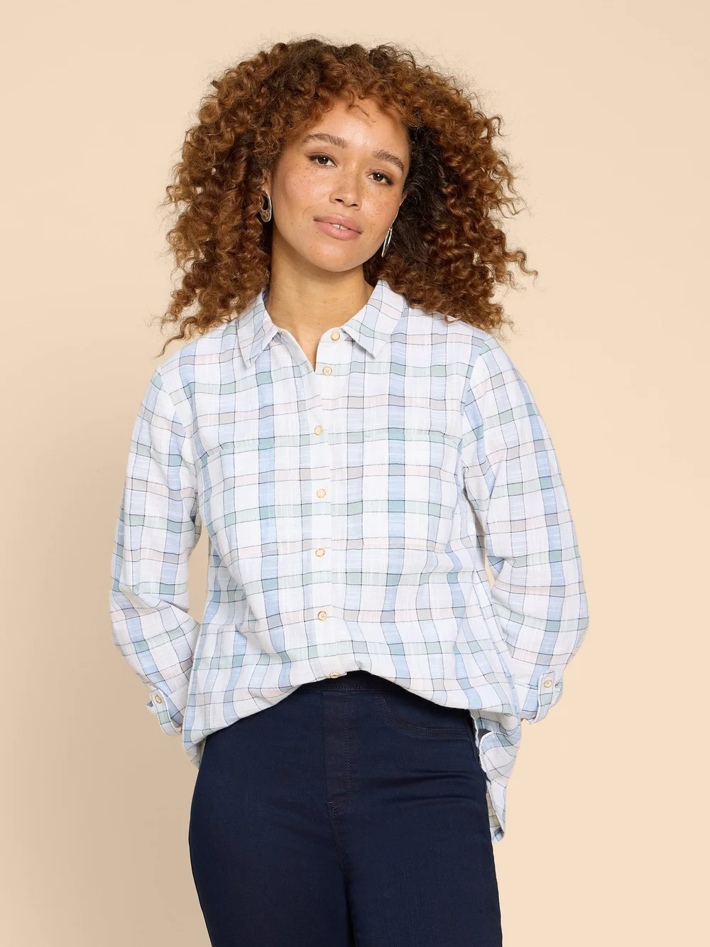 Sophie Karierte Bluse aus Bio-Baumwolle - Ivory Mlt - 38 Bild 1