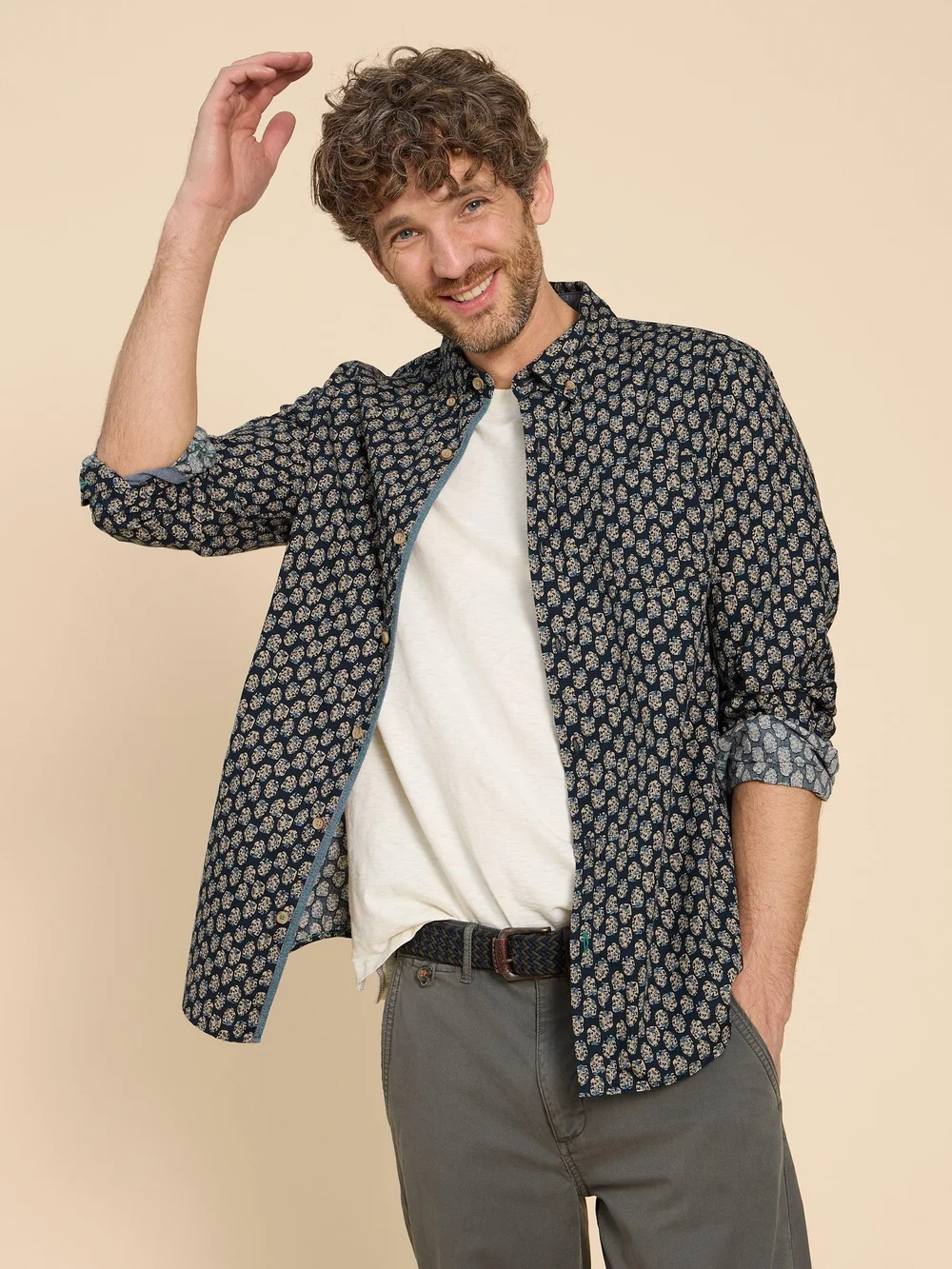 Geo Floral bedrucktes Hemd - Navy Pr - L Bild 1