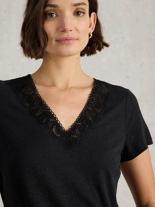 Ellie T-Shirt mit Spitzenbesatz - Pure Blk - 34 Bild 3