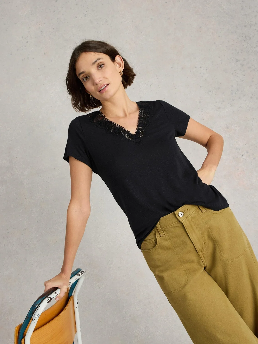 Ellie T-Shirt mit Spitzenbesatz - Pure Blk - 34 Bild 1
