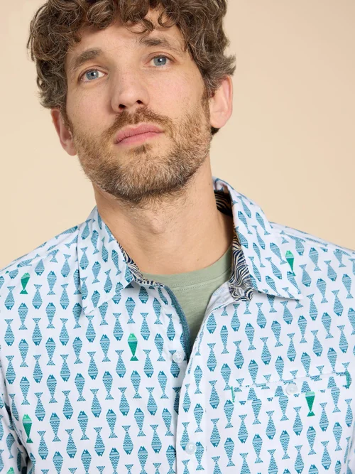 Kurzarmhemd mit Fisch-Print - White Pr - L Bild 3