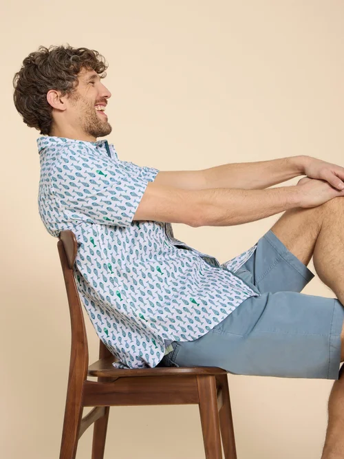 Kurzarmhemd mit Fisch-Print - White Pr - L Bild 1