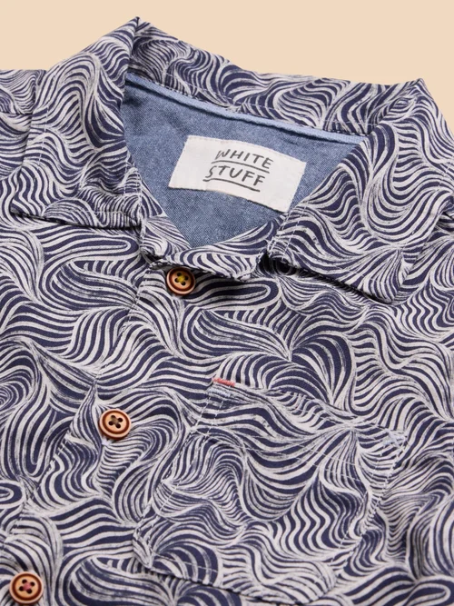 Mini Kurzarmhemd mit Wellen-Print - Navy Pr - 9-10 Bild 2
