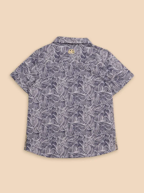 Mini Kurzarmhemd mit Wellen-Print - Navy Pr - 9-10 Bild 3