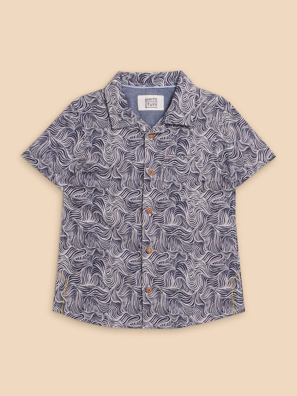 Mini Kurzarmhemd mit Wellen-Print - Navy Pr - 9-10 Bild 1