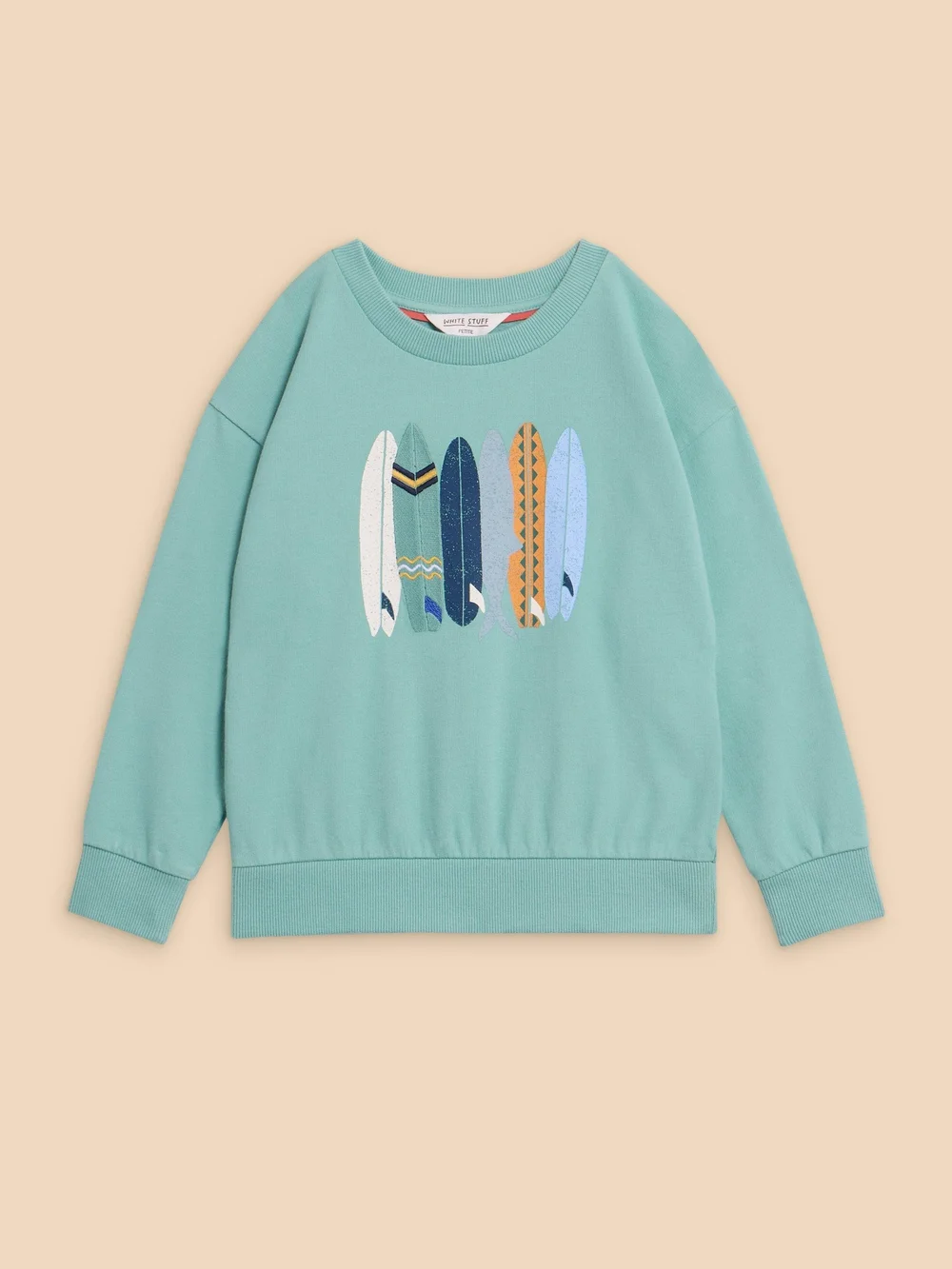 Sweatshirt mit Fisch und Surfbrettmotiv - Mint Green - 9-10 Bild 1