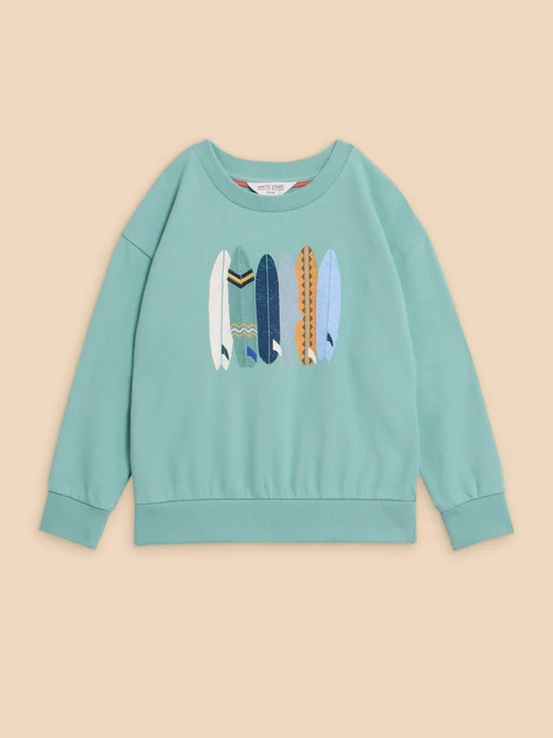 Sweatshirt mit Fisch und Surfbrettmotiv - Mint Green - 9-10 Bild 1