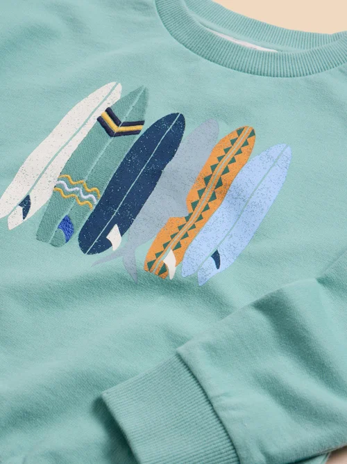 Sweatshirt mit Fisch und Surfbrettmotiv - Mint Green - 9-10 Bild 2