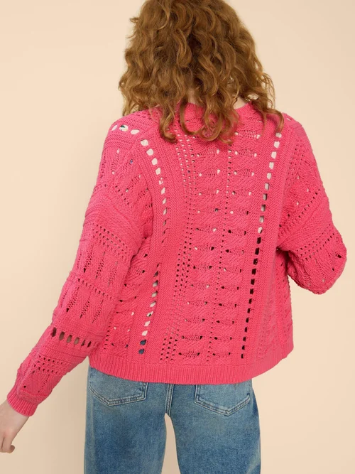 Casey Strickjacke mit Häkelmuster - Brt Pink - XL Bild 4