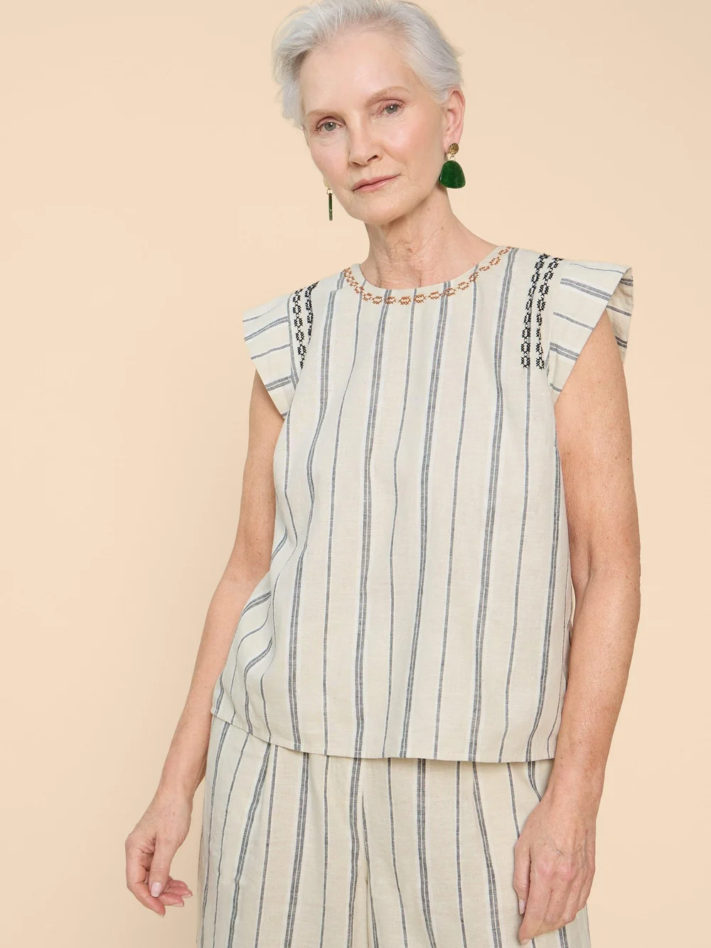 Carla Gestreiftes Top aus Leinenmischung - Nat Mlt - 52 Bild 1