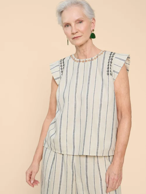 Carla Gestreiftes Top aus Leinenmischung - Nat Mlt - 52 Bild 1