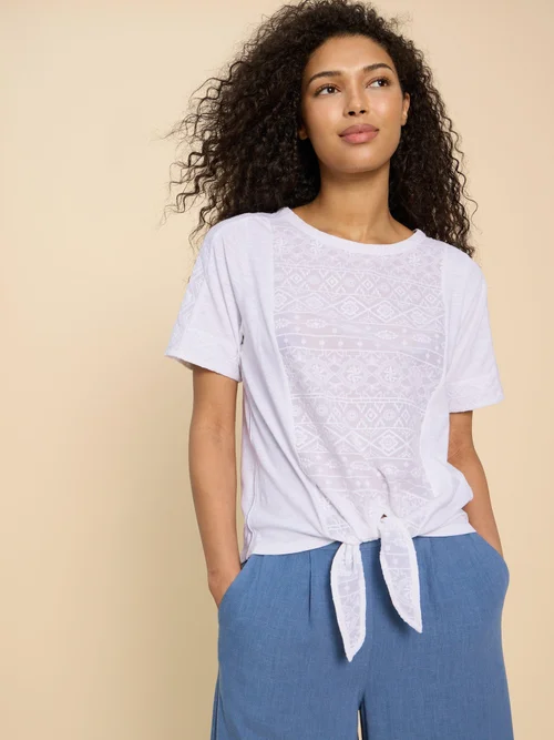 Besticktes Top mit Bindesaum - Bril White - 52 Bild 2