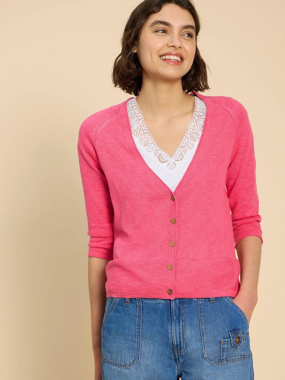 Naria Strickjacke mit V-Ausschnitt - Brt Pink - 52 Bild 1