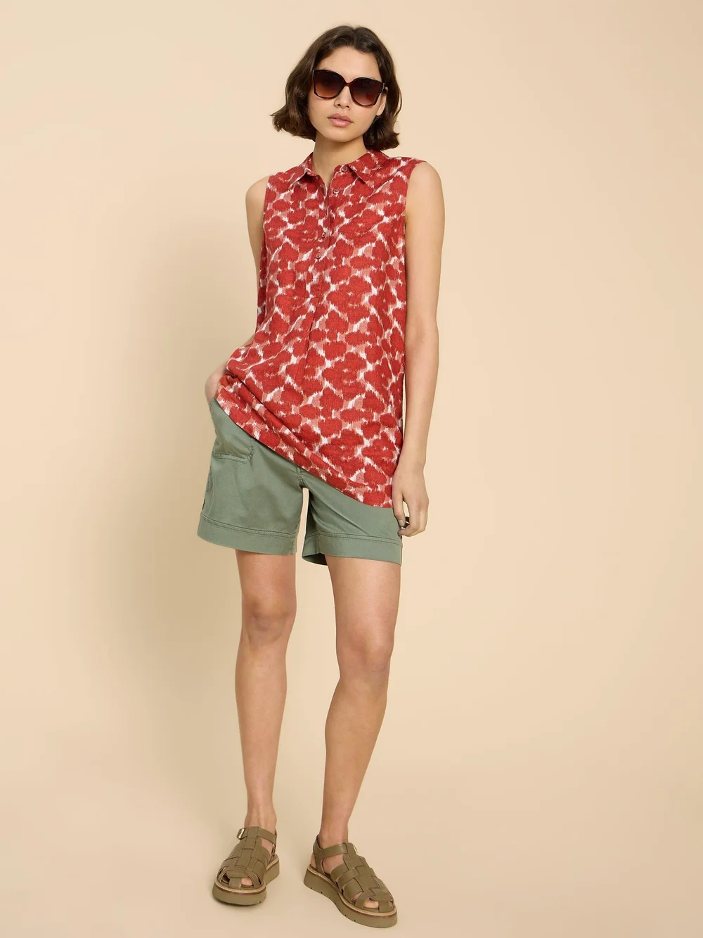 Ärmellose Leinentunika Evelyn - Red Pr - 52/R Bild 1