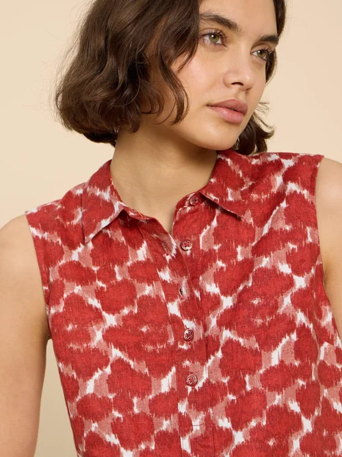 Ärmellose Leinentunika Evelyn - Red Pr - 52/R Bild 3