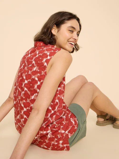 Ärmellose Leinentunika Evelyn - Red Pr - 52/R Bild 4