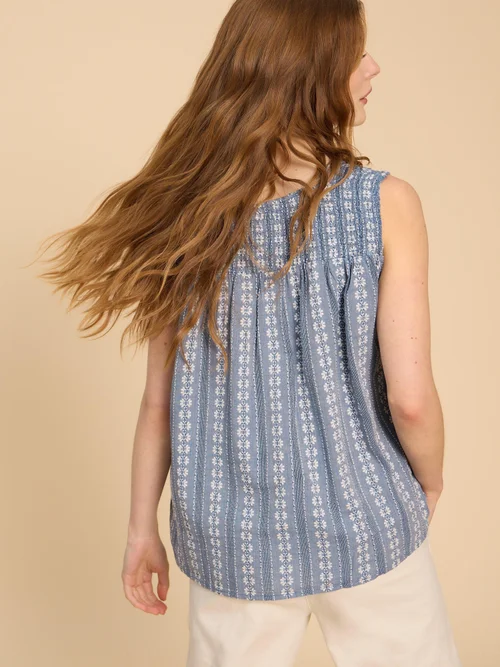 Rhiannon Ärmelose Bluse aus Bio-Baumwolle - Blue Mlt - 52 Bild 4