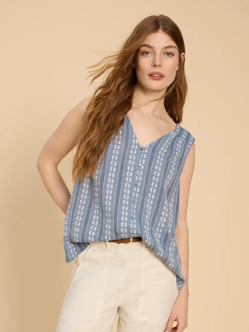 Rhiannon Ärmelose Bluse aus Bio-Baumwolle - Blue Mlt - 52 Bild 3