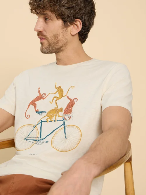T-Shirt mit Affen auf Fahrrad Motiv - White Pr - XXXL Bild 1