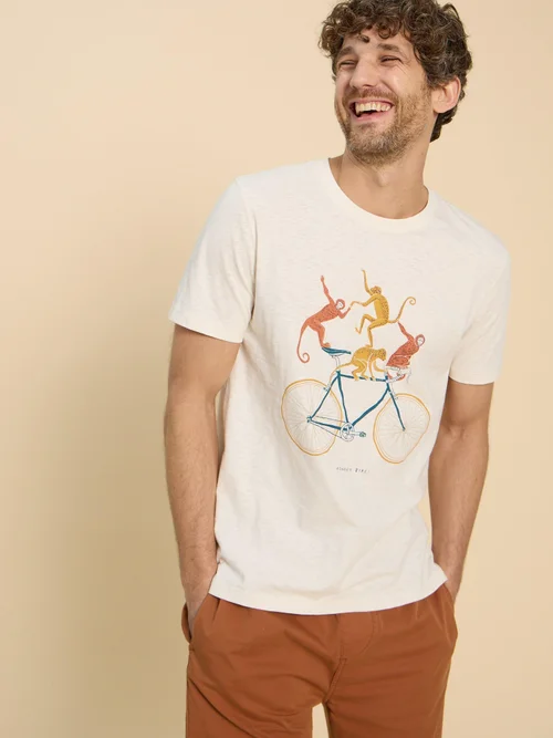 T-Shirt mit Affen auf Fahrrad Motiv - White Pr - XXXL Bild 3